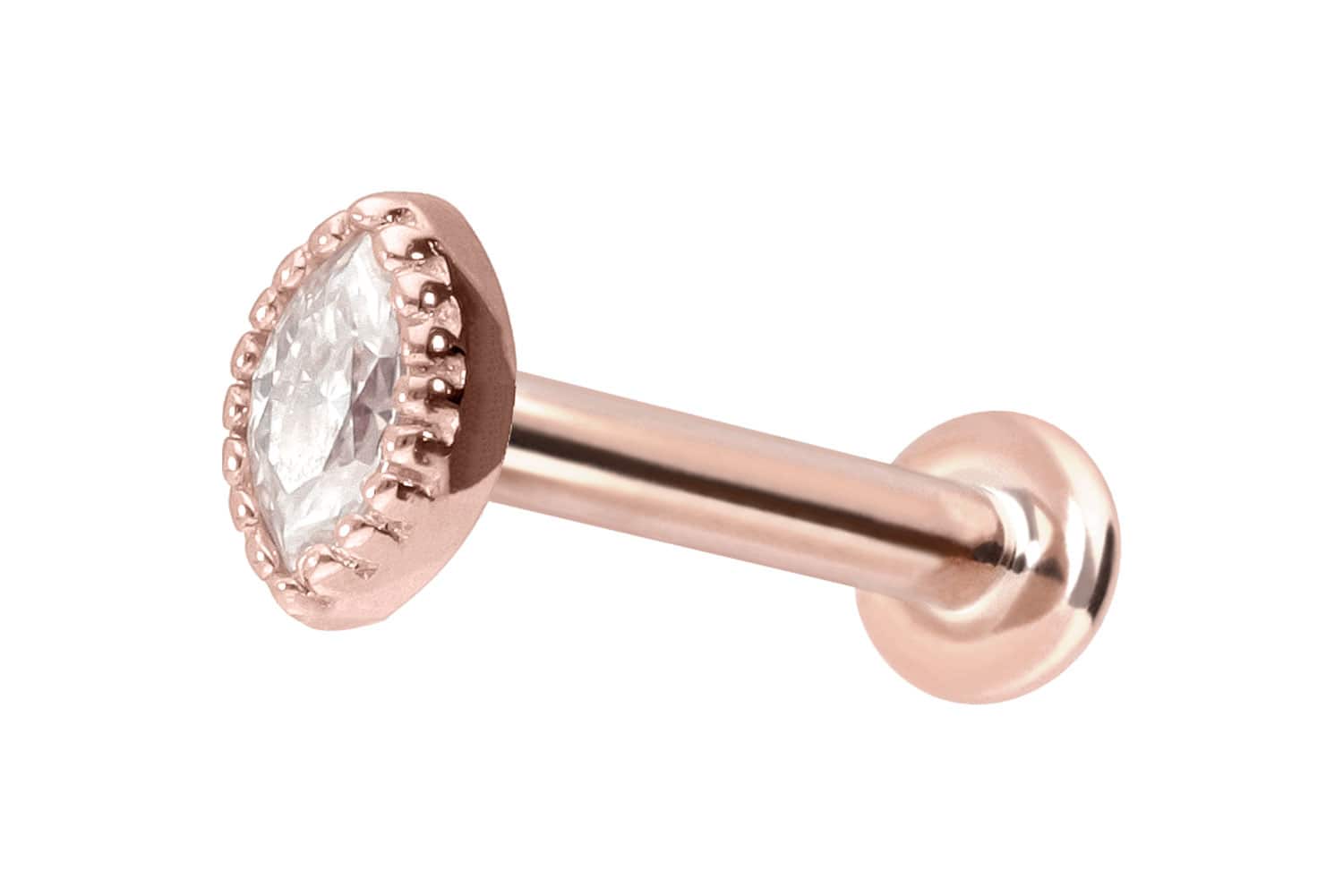 14 Karat Gold Labret Piercing mit Innengewinde MOISSANIT-OVAL
